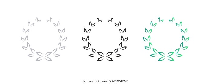 Awards branches. Prize ribbon symbol sign. Circular foliate laurels branches. Vector icons