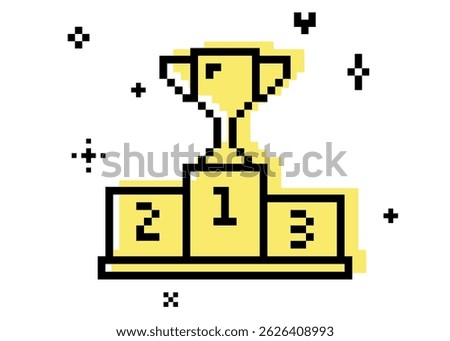 Awards ceremony icon. Y2k inspired sport podium sticker. Winners podium in pixel art. Pixels pedestal. 8 bit retro style trophy isolated vector illustration. Game abstract element