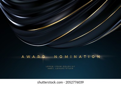 Awards ceremony luxurious black wavy background with golden text. Black silk luxury background. Vector illustration EPS10