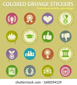 Awards colored grunge icons with sweats glue for design web and mobile applications