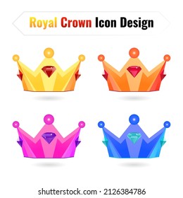 Awards crown icons. Collection gold, orange, pink and blue crown award for winners. Vector isolated elements for logo, label, game an app design. Royal king, queen, princess crown. Crown design.