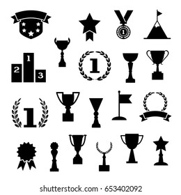 Awards and cups, black and white set, vector illustration