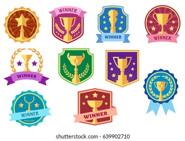 Awards and cups, design logo, label, colorful vector icons