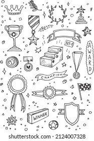 Awards doodle hand drawn vector set on white paperv