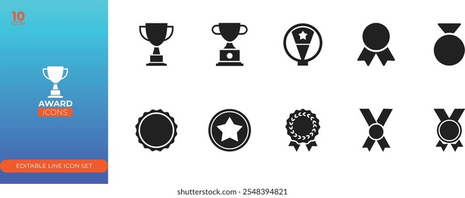 Awards Fill Icon Set - stock illustration.