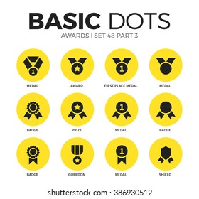 Awards flat icons set with medal form, badge form, shield form isolated vector illustration on white