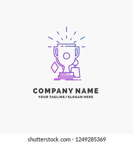 awards, game, sport, trophies, winner Purple Business Logo Template. Place for Tagline