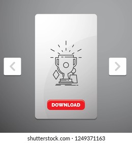 awards, game, sport, trophies, winner Line Icon in Carousal Pagination Slider Design & Red Download Button