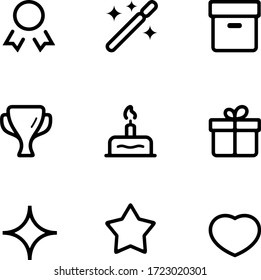 Awards, gifts and celebrating. Vector outline user interface icons.