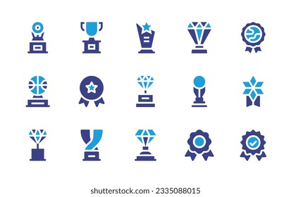 Colección de iconos de premios. Color de duotona. Ilustración vectorial. Conteniendo trofeo, premio de diamantes, premio, medalla, recompensa, validación.