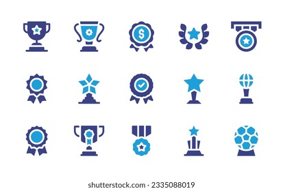 Awards icon collection. Duotone color. Vector illustration. Containing trophy, badge, laurel wreath, medal, award.