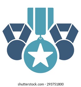 Awards icon from Competition & Success Bicolor Icon Set. Vector style: flat bicolor symbols, cyan and blue colors, rounded angles, white background.