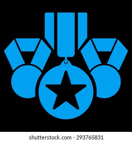 Awards icon from Competition & Success Bicolor Icon Set. Vector style: flat symbols, blue color, rounded angles, black background.