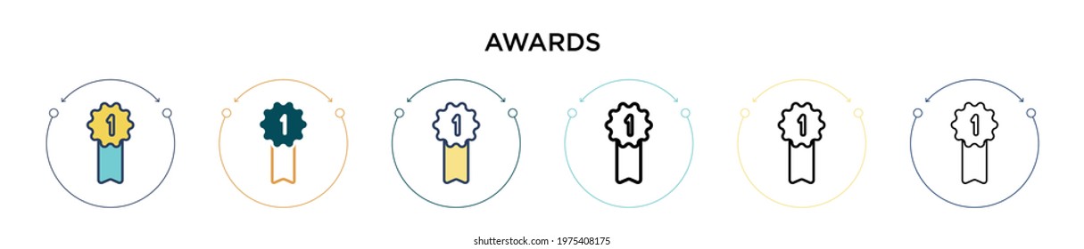 Awards icon in filled, thin line, outline and stroke style. Vector illustration of two colored and black awards vector icons designs can be used for mobile, ui, web