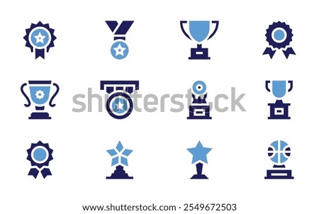 Awards icon set. Bold style. Duotone colors. award, star, prize, medal, trophy.