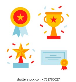 Awards icon set. Colorful flat illustration