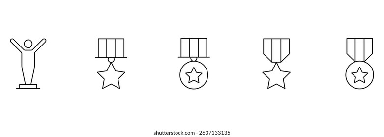 Awards icon set. Containing trophy, winner, medal, winner prize, success, best, reward, champion, star, certificate, badge and more. Awards outline icon set. Vector illustration.