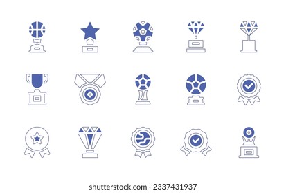 Juego de iconos de premios. Curso de línea de estilo duotónico y negrita. Ilustración vectorial. Con premios de baloncesto, premios, trofeos, recompensas, copa de fútbol, insignia, medalla, premio de diamante.