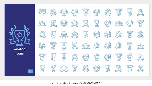 Awards icon set. line gradient icon collection. Containing trophy, medal, badge icons. 