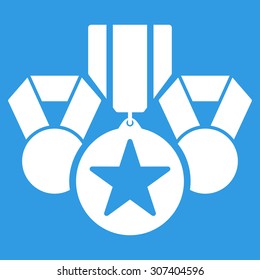 Awards icon. Vector style is flat symbols, white color, rounded angles, blue background.