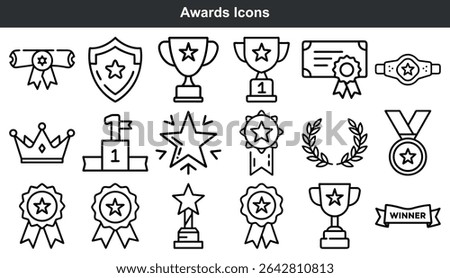 Awards Icons Set Black Line Art