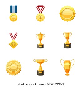 Awards icons set. Cartoon set of 9 awards vector icons for web isolated on white background