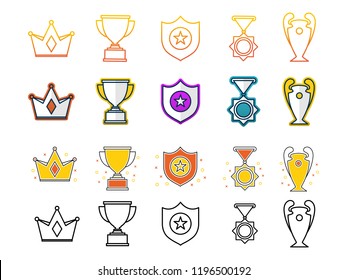  Awards icons set, crown, trophy, shield,cup,medal.