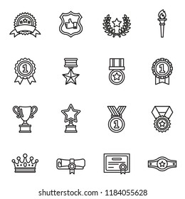 Awards icons set with white background. Thin Line Style stock vector.