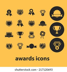 awards icons, signs, illustrations, silhouettes set, vector