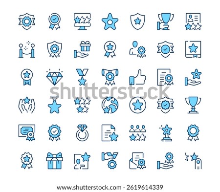 Awards icons. Vector line icon set. Modern outline design. Blue concept