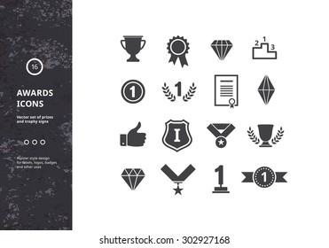 Awards Icons. Vector Set Of Prizes And Trophy Signs. Hipster Designs For Labels, Badges And Logos. 