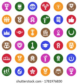 Awards Icons. White Flat Design In Circle. Vector Illustration.