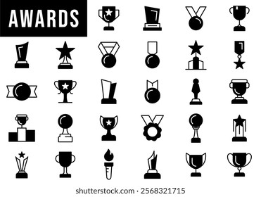 awards line editable icon set. award icon set containing badge, trophy, certificate
