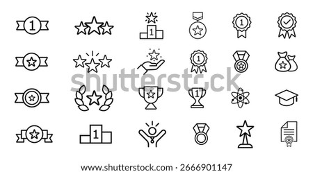 Awards line editable icon set vector. award icon set containing badge, trophy, certificate, and more. Editable stroke. Vector illustration