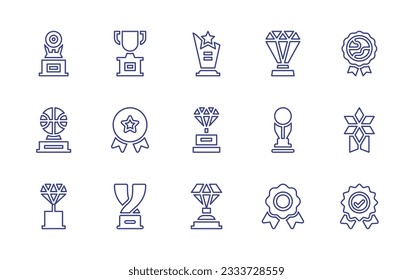 Awards line icon collection. Editable stroke. Vector illustration. Containing trophy, diamond award, award, medal, reward, validation.