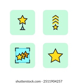 Conjunto de ícones de linha de prêmios. Classificação de estrelas e troféus. Conceito de estrelas douradas. Ilustração vetorial para web design e apps