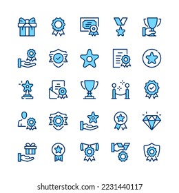 Awards line icons. Blue color. Vector line icons set