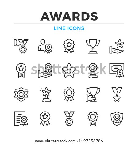 Awards line icons set. Modern outline elements, graphic design concepts, simple symbols collection. Vector line icons