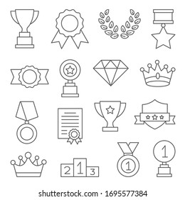 Awards line icons set on white background