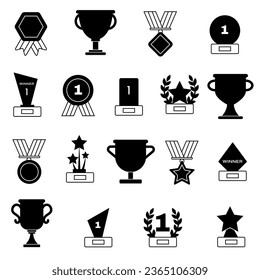 Awards line icons set. Trophy cup, Medal, Winner prize icon. Stroke vector elements for trendy design. Simple pictograms for mobile concept and web apps.