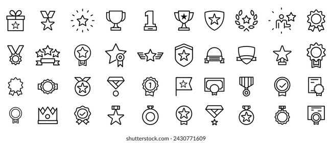 Awards line icons set. Trophy cup, Medal, badge, Winner prize icon. Vector. eps 10