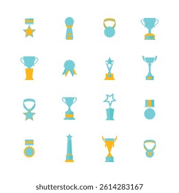 Awards line icons set. Trophy cup, Medal, Winner prize icon.