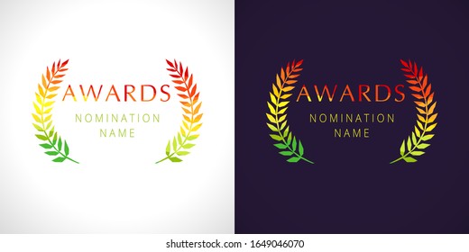 Awards logo collection. Isolated abstract graphic design template. Elegant palm tree branches in red, yellow and green colors. Luxury round frame, decoration emblem. Set of cup elements and concepts.