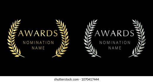 Awards logotype. Isolated elegant abstract gold, silver emblem. First 1st and second place symbol. Luxurious congratulating framed template. Celebrating decorative traditional stained glass greetings.