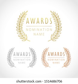 Awards logotype set. Isolated abstract graphic design template. Celebrating elegant nomination banner decorative old tradition collection of #1 #2 #3 place, round shining cup symbols. White background