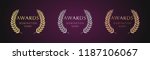 Awards logotype set. Isolated elegant abstract nominee emblem. First 1st, second, 3d place symbol. Luxurious congratulating framed template. Celebrating decorative traditional stained glass greetings.