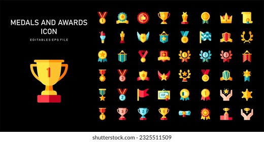 awards and medal color icon set