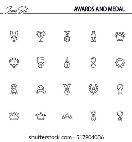 Awards and medal flat icon set. Collection of high quality outline symbols of medal and awards for web design, mobile app. Vector thin line vector icons or logo of awards and medal.