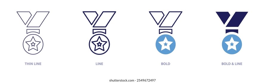 Icono de medalla de premios en 4 estilos diferentes. Línea delgada, línea, negrita y línea negrita. Estilo duotono. Trazo editable.