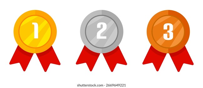 Medalla de premios, primer, segundo y tercer lugar - ícono de Vector